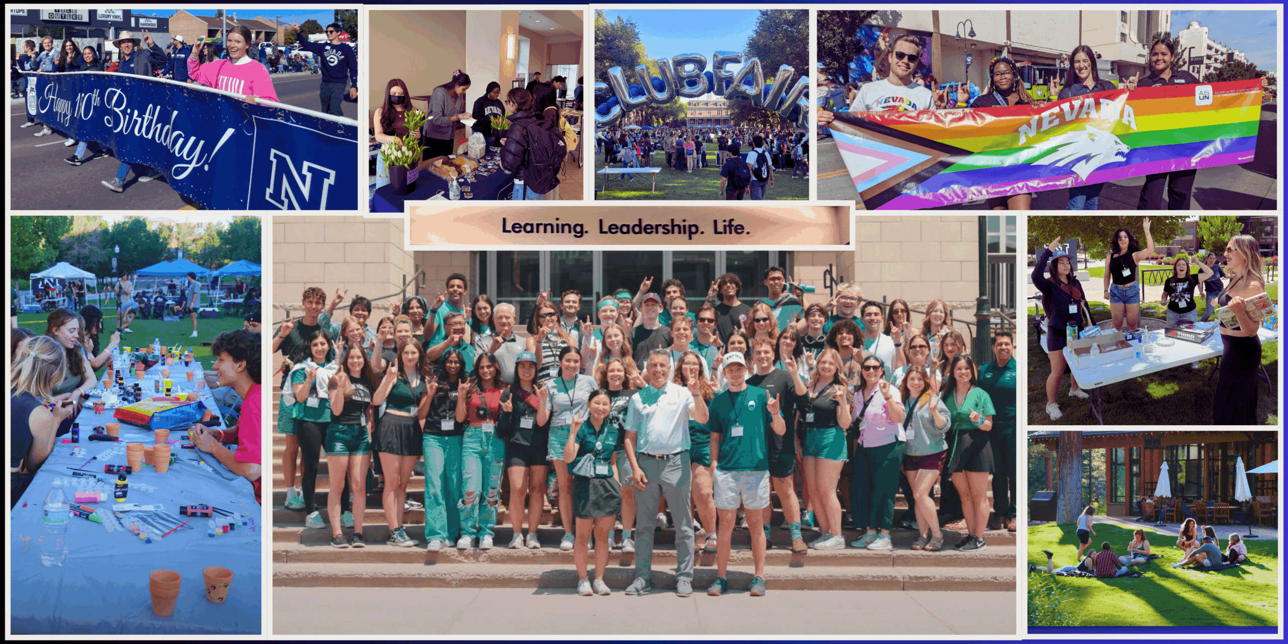 Collage of Different ASUN Hosted Events including ASUN Pride, Club Fair and University Anniversary